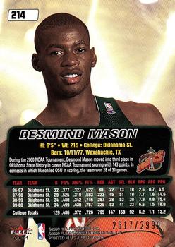 2000-01 Ultra #214 Desmond Mason Back