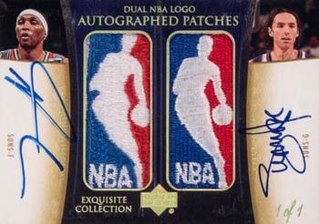 2004-05 Upper Deck Exquisite Collection - Dual NBA Logo Autographed Patches #SM-SN Shawn Marion / Steve Nash Front