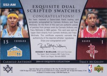 2004-05 Upper Deck Exquisite Collection - Dual Scripted Swatches #SS2-AM Carmelo Anthony / Tracy McGrady Back