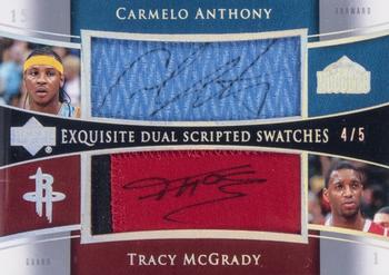 2004-05 Upper Deck Exquisite Collection - Dual Scripted Swatches #SS2-AM Carmelo Anthony / Tracy McGrady Front