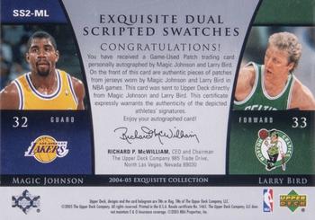 2004-05 Upper Deck Exquisite Collection - Dual Scripted Swatches #SS2-ML Magic Johnson / Larry Bird Back
