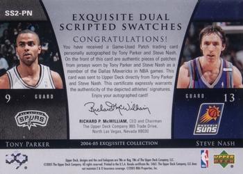 2004-05 Upper Deck Exquisite Collection - Dual Scripted Swatches #SS2-PN Tony Parker / Steve Nash Back
