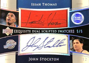 2004-05 Upper Deck Exquisite Collection - Dual Scripted Swatches #SS2-TS Isiah Thomas / John Stockton Front
