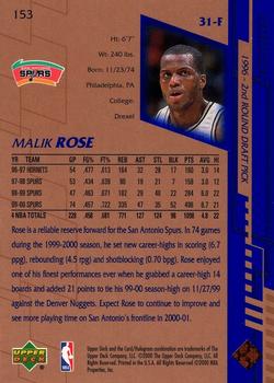 2000-01 Upper Deck #153 Malik Rose Back