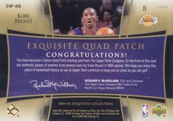 2004-05 Upper Deck Exquisite Collection - Patches Quad Parallel #E4P-KB Kobe Bryant Back