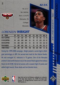 2000-01 Upper Deck Encore #2 Lorenzen Wright Back