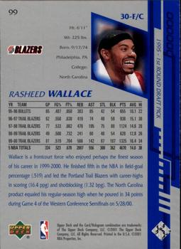 2000-01 Upper Deck Encore #99 Rasheed Wallace Back