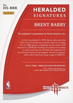 2020-21 Panini Immaculate Collection - Heralded Signatures #HS-BBR Brent Barry Back