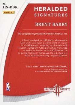 2020-21 Panini Immaculate Collection - Heralded Signatures Platinum #HS-BBR Brent Barry Back
