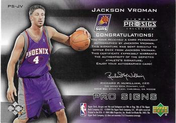2004-05 Upper Deck Pro Sigs - Pro Signs Rookies #PS-JV Jackson Vroman Back