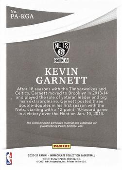 2020-21 Panini Immaculate Collection - Patch Autographs Gold #PA-KGA Kevin Garnett Back