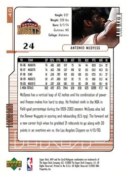 2000-01 Upper Deck MVP #40 Antonio McDyess Back