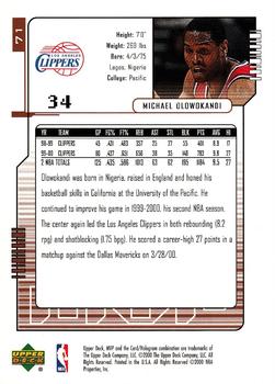 2000-01 Upper Deck MVP #71 Michael Olowokandi Back