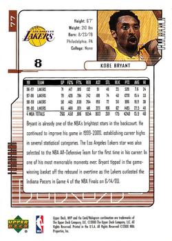2000-01 Upper Deck MVP #77 Kobe Bryant Back