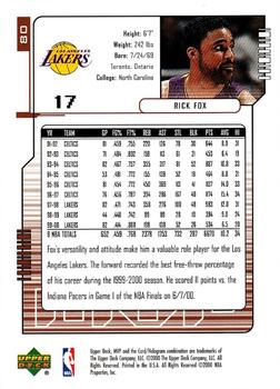 2000-01 Upper Deck MVP #80 Rick Fox Back