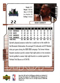 2000-01 Upper Deck MVP #103 Dean Garrett Back