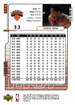 2000-01 Upper Deck MVP #113 Patrick Ewing Back