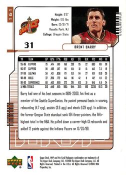 2000-01 Upper Deck MVP #161 Brent Barry Back