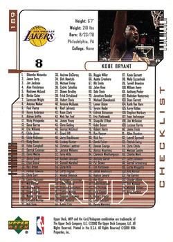 2000-01 Upper Deck MVP #189 Kobe Bryant Back