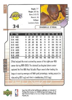 2000-01 Upper Deck MVP #76 Shaquille O'Neal Back