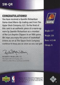 2004-05 Upper Deck Sweet Shot - Sweet Swatches #SW-QR Quentin Richardson Back