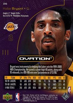 2000-01 Upper Deck Ovation #26 Kobe Bryant Back