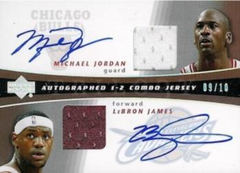 2004-05 Upper Deck Trilogy - One Two Combo Jerseys Autographs #AUJ-JJ Michael Jordan / LeBron James Front