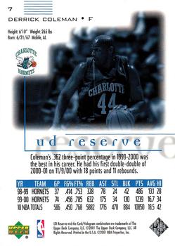 2000-01 UD Reserve #7 Derrick Coleman Back