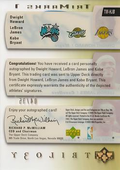 2004-05 Upper Deck Trilogy - TriMarks I #TM-HJB Dwight Howard / LeBron James / Kobe Bryant Back
