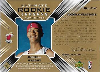 2004-05 Upper Deck Ultimate Collection - Ultimate Rookie Jerseys #URJ-DW Dorell Wright Back