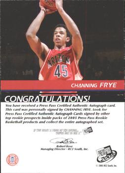 2005 Press Pass - Autographs Bronze School Logos #NNO Channing Frye Back