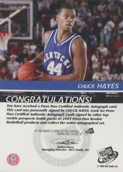 2005 Press Pass - Autographs Bronze School Logos #NNO Chuck Hayes Back