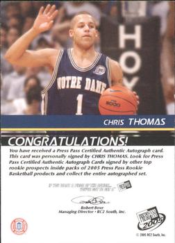 2005 Press Pass - Autographs Bronze School Logos #NNO Chris Thomas Back