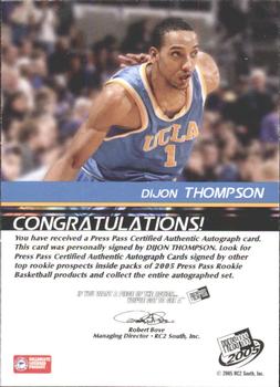 2005 Press Pass - Autographs Bronze School Logos #NNO Dijon Thompson Back
