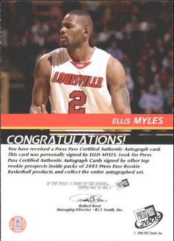 2005 Press Pass - Autographs Bronze School Logos #NNO Ellis Myles Back
