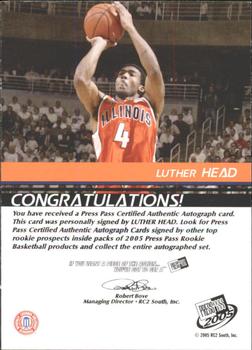 2005 Press Pass - Autographs Bronze School Logos #NNO Luther Head Back