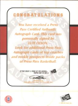 2005 Press Pass - Autographs Bronze School Logos #NNO Lute Olson Back