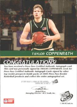2005 Press Pass - Autographs Bronze School Logos #NNO Taylor Coppenrath Back