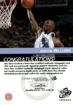 2005 Press Pass - Autographs Blue Player Silhouettes #NNO Marvin Williams Back