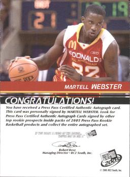2005 Press Pass - Autographs Gold Half Court #NNO Martell Webster Back
