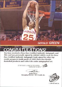 2005 Press Pass - Autographs Silver Jersey Numbers #NNO Gerald Green Back