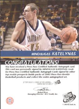 2005 Press Pass - Autographs Silver Jersey Numbers #NNO Mindaugas Katelynas Back