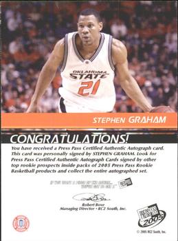 2005 Press Pass - Autographs Silver Jersey Numbers #NNO Stephen Graham Back