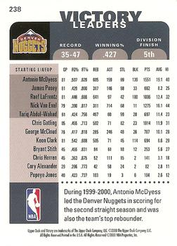 2000-01 Upper Deck Victory #238 Antonio McDyess Back
