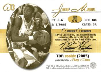 2005 SAGE - Autographs Bronze #A13 Jackie Manuel Back