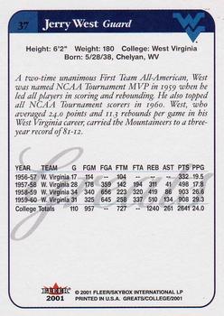 2001 Fleer Greats of the Game #37 Jerry West Back