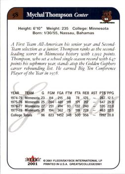 2001 Fleer Greats of the Game #58 Mychal Thompson Back