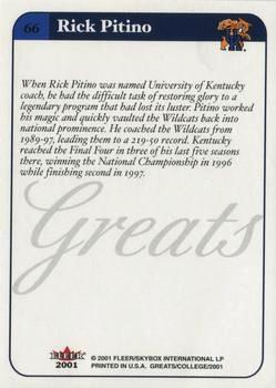 2001 Fleer Greats of the Game #66 Rick Pitino Back