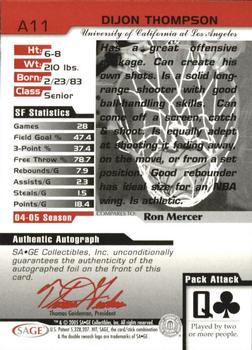 2005 SAGE HIT - Autographs #A11 Dijon Thompson Back