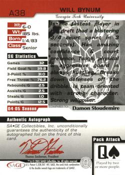 2005 SAGE HIT - Autographs #A38 Will Bynum Back